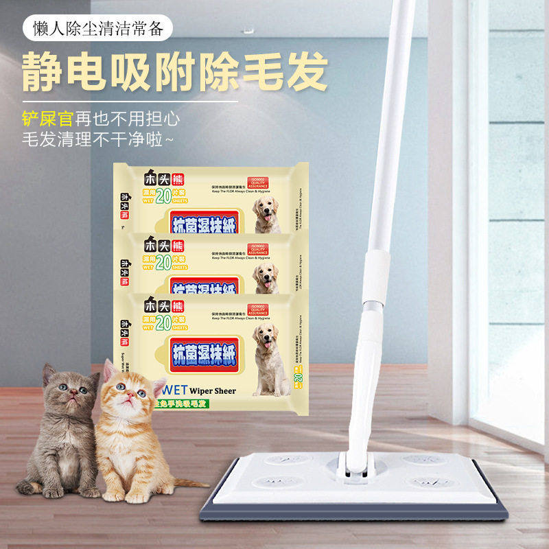 木头熊懒人平板拖把免手洗家用吸附宠物毛发除尘拖地板防静电抗菌,家庭/个人清洁工具,静电除尘拖把,淘宝优惠券,粉丝福利购,淘宝优惠卷