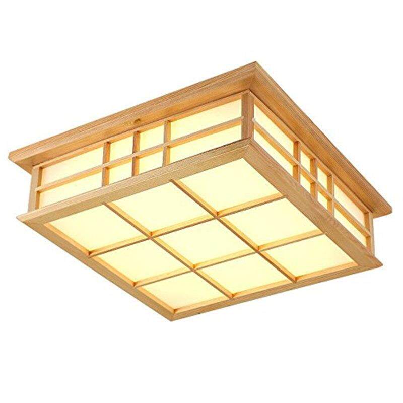 木艺方形吸顶灯创意简约欧式卧室书房护眼LED无极调光遥控灯具