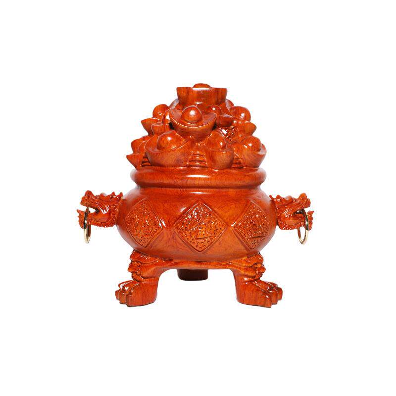黑檀木雕刻聚宝盆摆件木质雕刻工艺品居家办公桌装饰品开业送礼