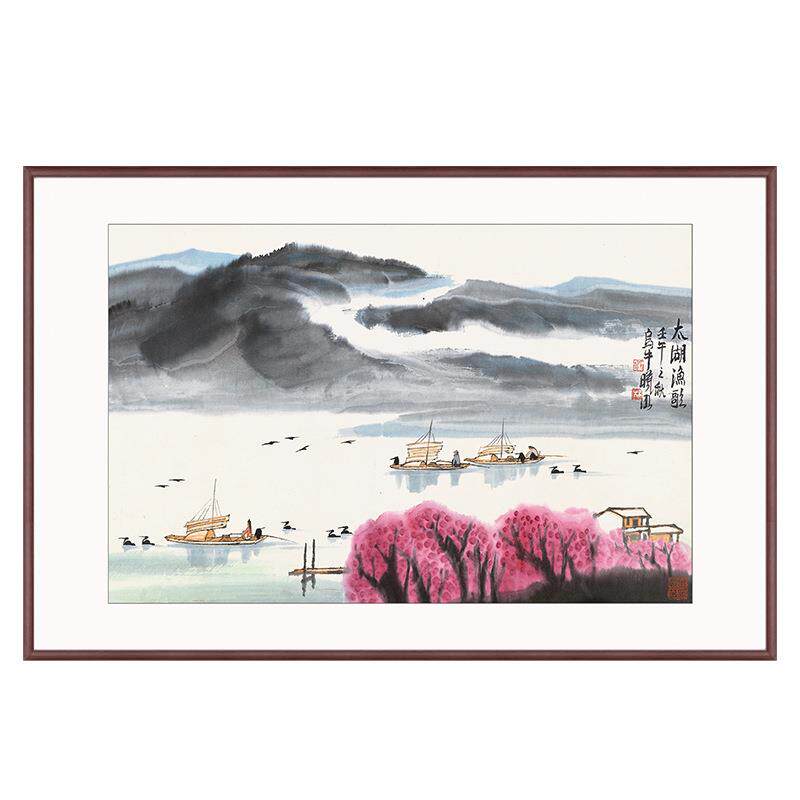 现代简约风客厅禅意水墨山水画餐厅双联卡纸画入户玄关斗方小景画