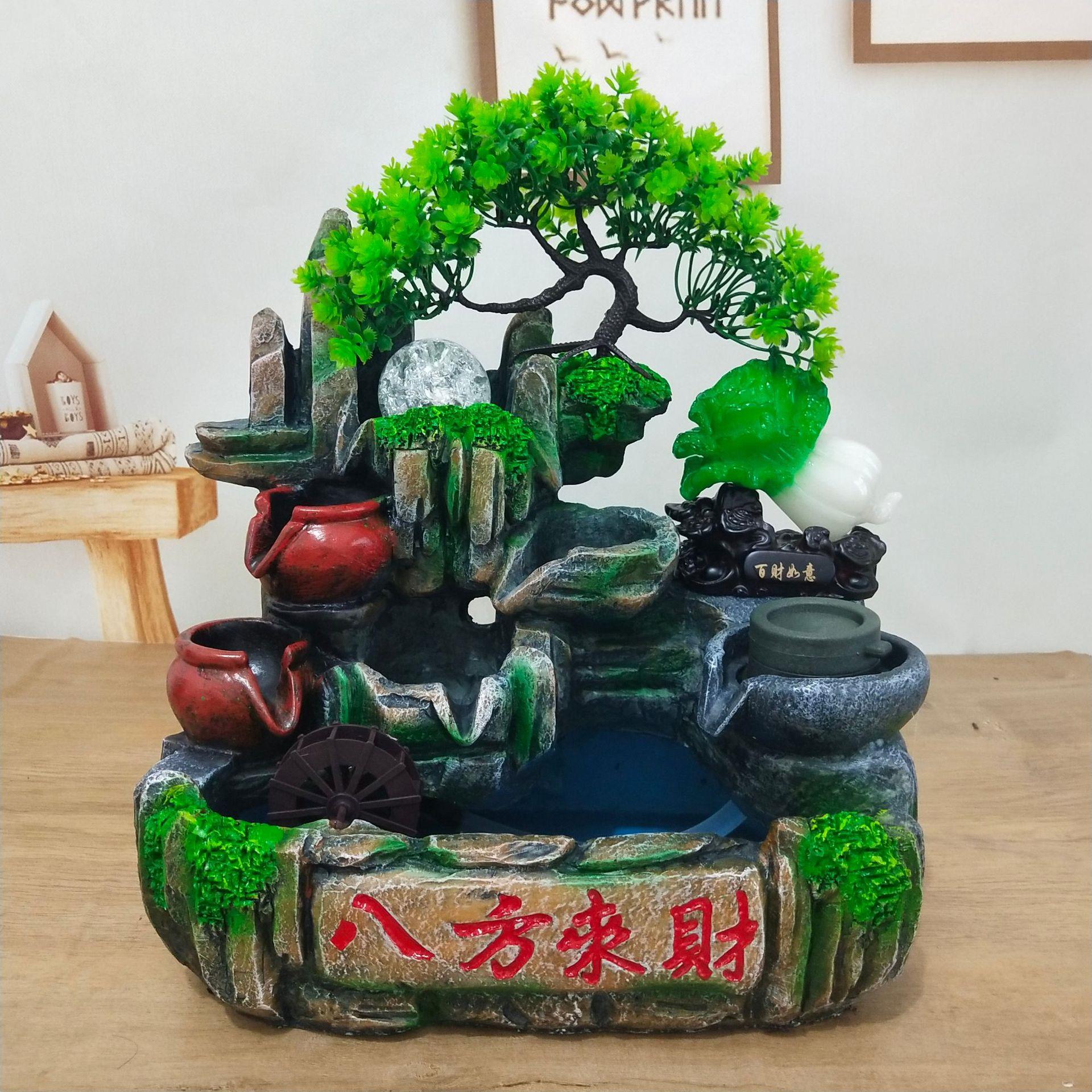 假山流水招财防玉白菜工艺礼品客厅喷泉养鱼装饰摆件开业礼品