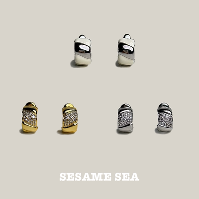 SESAME SEA POT系列 mini花苞耳钉 满钻耳环女金属高级感耳饰
