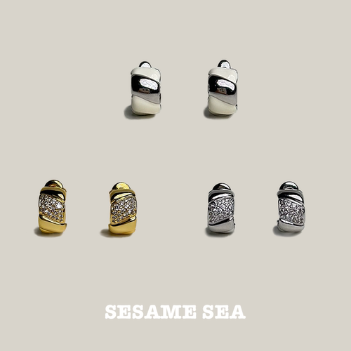 SESAME SEA POT系列 mini花苞耳钉 满钻耳环女金属高级感耳饰