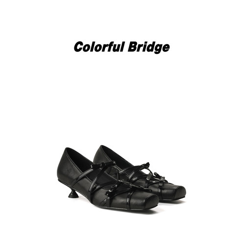 Colorful Bridge【织影】交叉蝴蝶结绑带高跟鞋 玛丽珍芭蕾猪鼻鞋