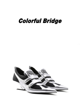 Colorful Bridge【银驰】设计师款坡跟德训鞋 女士尖头高跟鞋