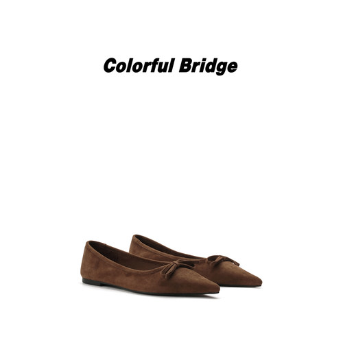 Colorful Bridge【可可棕】蝴蝶结尖头芭蕾鞋 磨砂软底蛋卷鞋