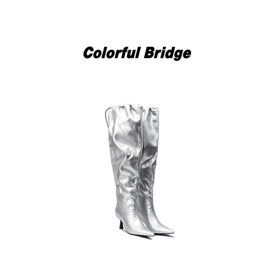 Colorful Bridge【银界】先锋时装高筒靴 拉皱尖头未来感女士长靴