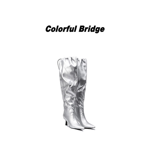 Colorful Bridge【银界】先锋时装高筒靴 拉皱尖头未来感女士长靴
