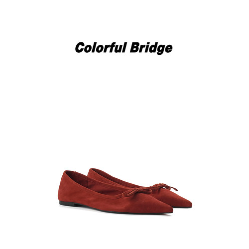 Colorful Bridge【胭脂红】蝴蝶结浅口芭蕾鞋 磨砂平底底蛋卷鞋
