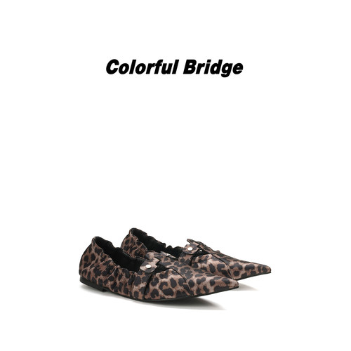 Colorful Bridge【猎影】铆钉豹纹褶皱尖头牛皮平底女士单鞋