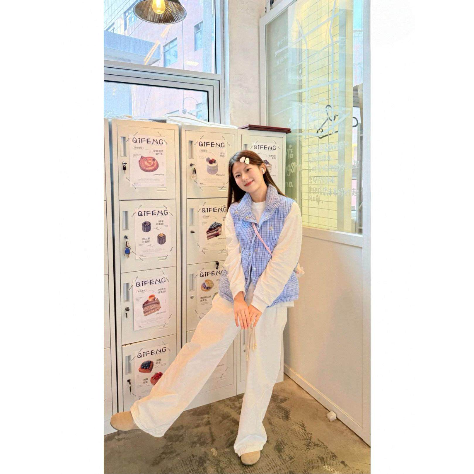 女装格纹刺绣格子棉服马甲保暖无袖背心外套女