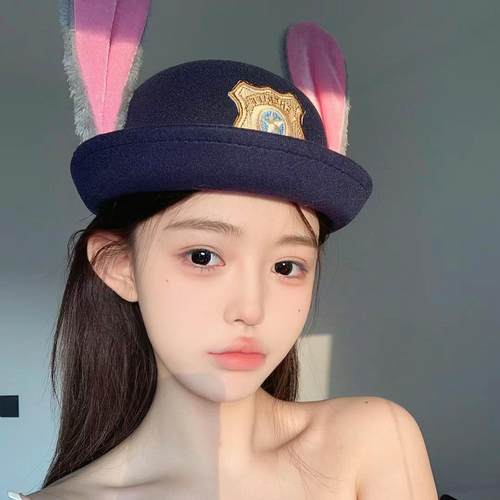 兔子警官帽子COS卡通耳朵帽头饰