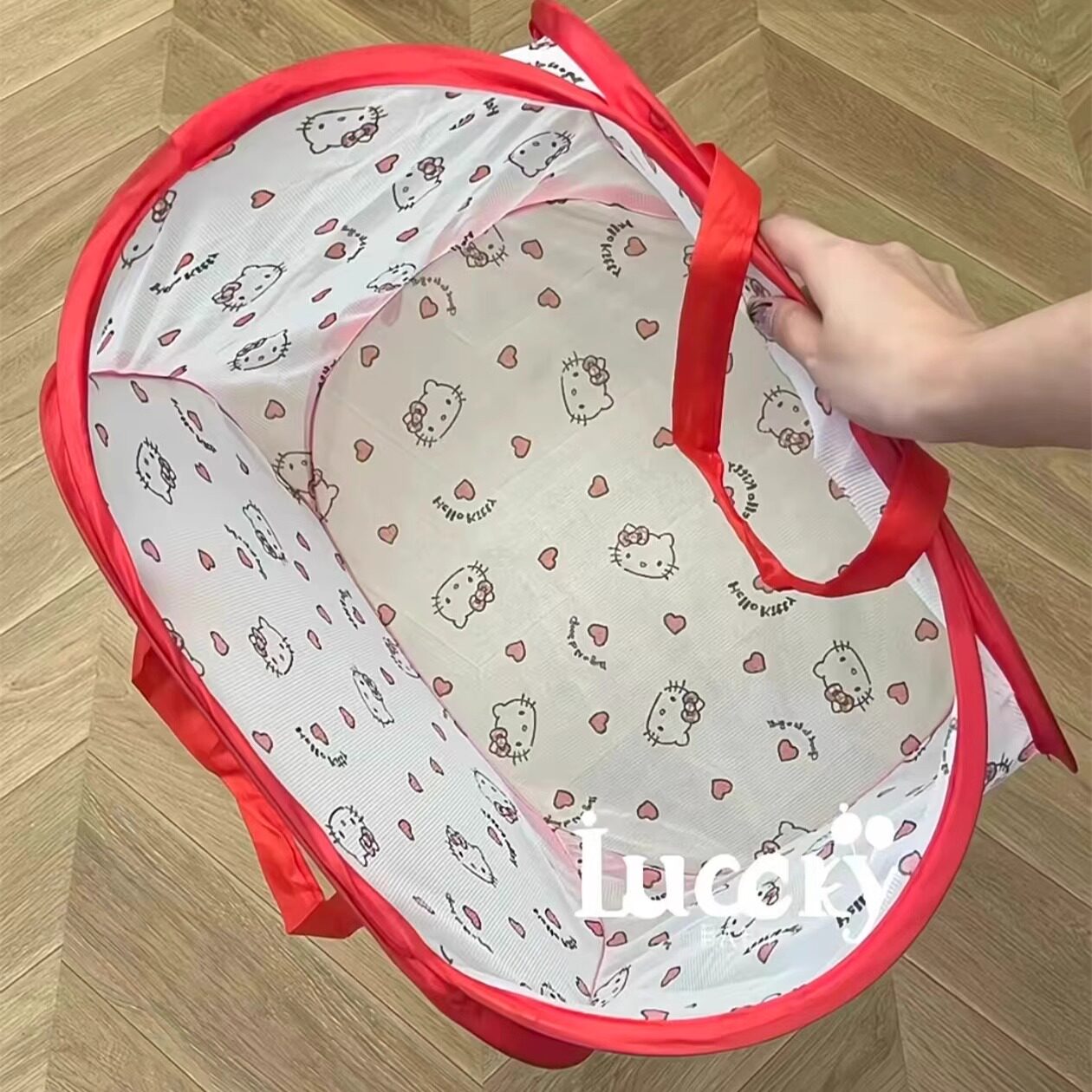 hellokitty可折叠后备箱收纳筐卡通可爱便携式车载零食杂物收纳箱