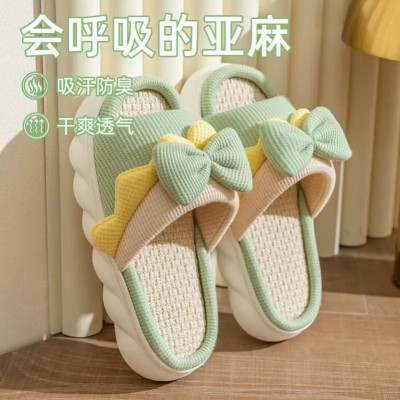 亚麻拖鞋女防滑室内增高端情侣