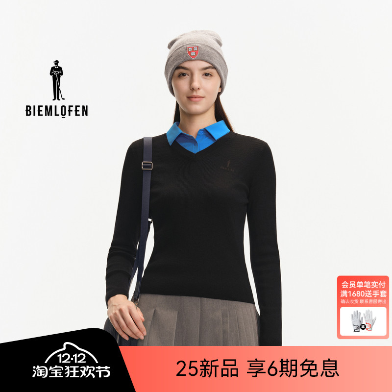 【美利奴羊毛】比音勒芬高尔夫2025秋新女亲肤时尚休闲长袖羊毛衫