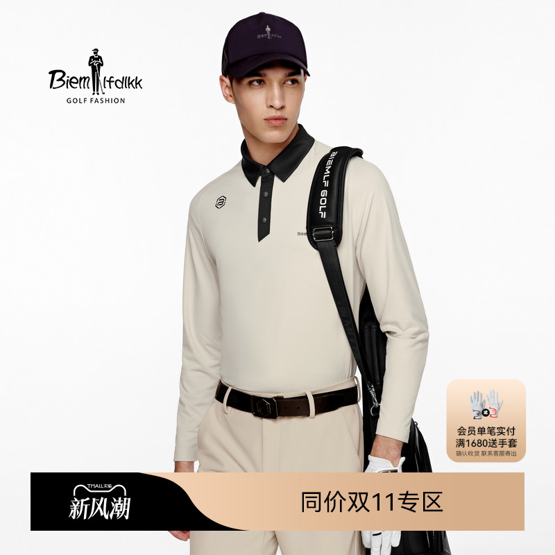【韩国网眼面料】比音勒芬高尔夫秋男休闲运动舒适翻领长袖POLO衫
