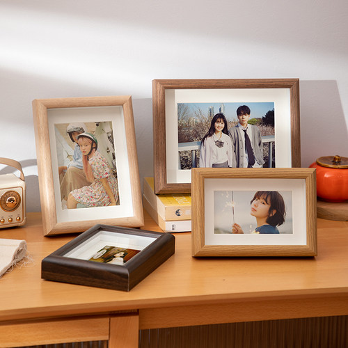源头工厂中空钢化玻璃相框原木质感相册A4摆台6寸高级感7寸8画框