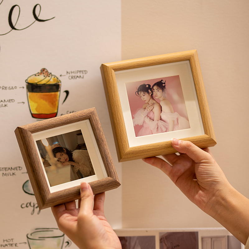 新中式正方形相框摆台迷你小油画棒相框空框画框4寸木质书法摆件