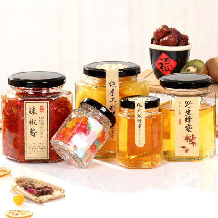 优质六角带盖透明玻璃密封罐保鲜防潮真空密封用茶叶蜂蜜零食分装