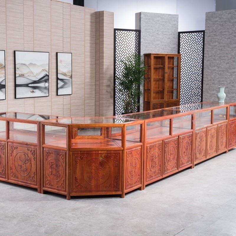 中式实木展示柜玉器饰品陈列柜翡翠首饰展柜复古古玩玻璃柜台珠宝