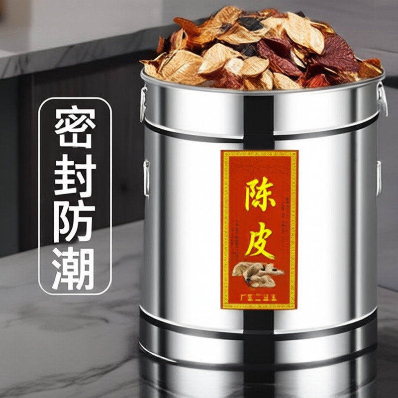 陈皮铁皮桶不锈钢陈皮桶大号加厚铁桶杂粮密封桶防虫茶叶储物桶