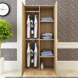 简易衣柜双门单人板式 简约现代木质家用经济型衣橱两门组装 大衣柜