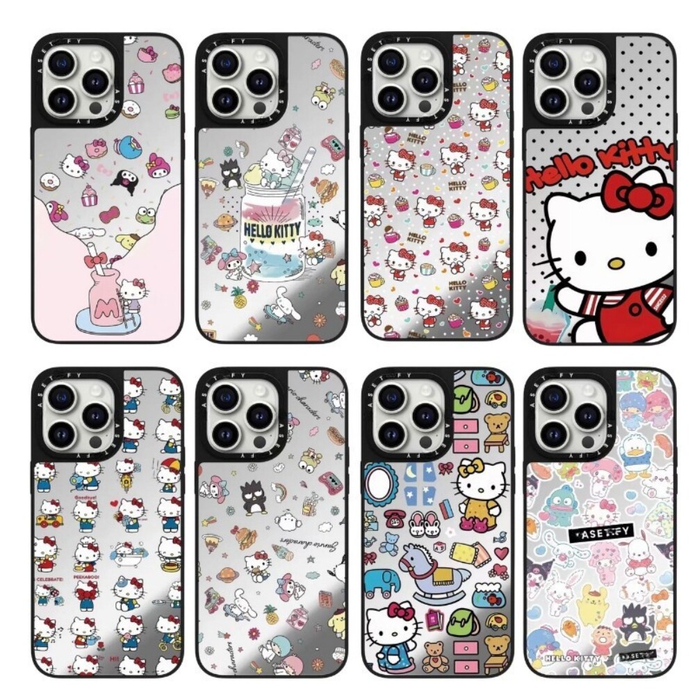 三丽鸥HelloKitty猫 iPhone17Promax适用镜面Magsafe苹果16Pro手机壳2.5网格磁吸14可爱13卡通12保护套