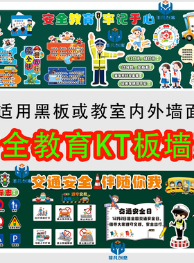 交通安全教育食品消防踩踏主题黑板报装饰墙贴画班级文化定制KT板