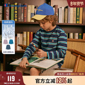 Champion冠军童装 T恤 男女童刺绣小C条纹休闲舒适长袖 2025秋季 新款