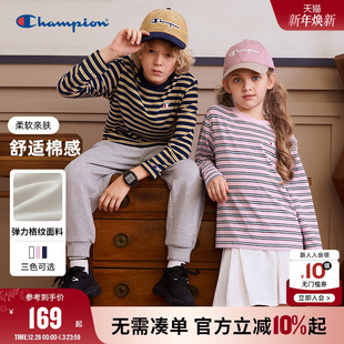 学院复古条纹刺绣小C长袖 Champion冠军男女童装 经典 新款 T恤 25秋季