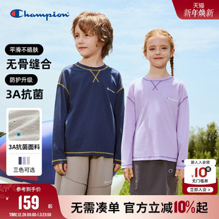 户外休闲运动长袖 新款 Champion冠军男女童25秋季 T恤 抗菌纯棉