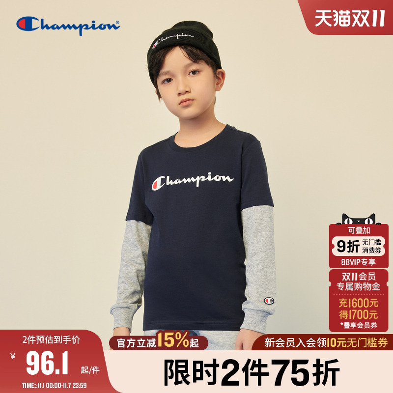 Champion冠军假两件长袖T恤