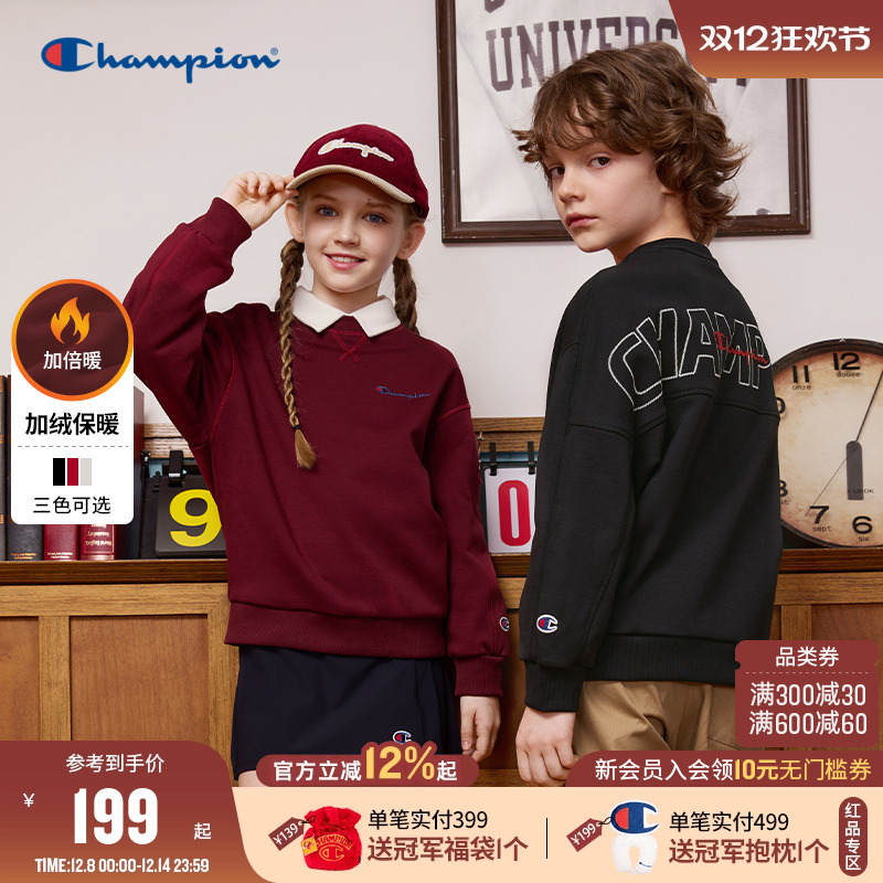 Champion冠军刺绣加绒圆领卫衣