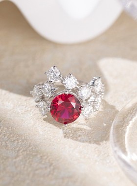 新款圆形红色戒指女轻奢高级感欧