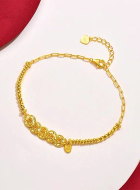 镀银碎冰冰五帝币手串招财纳福超