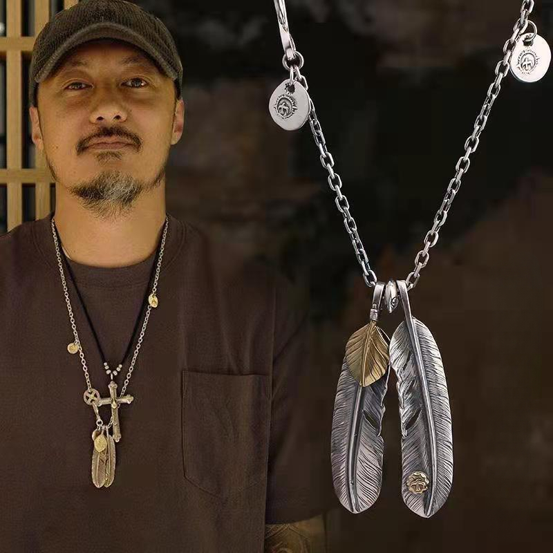 新款太角链套链复古风格羽毛项链女男士毛衣链