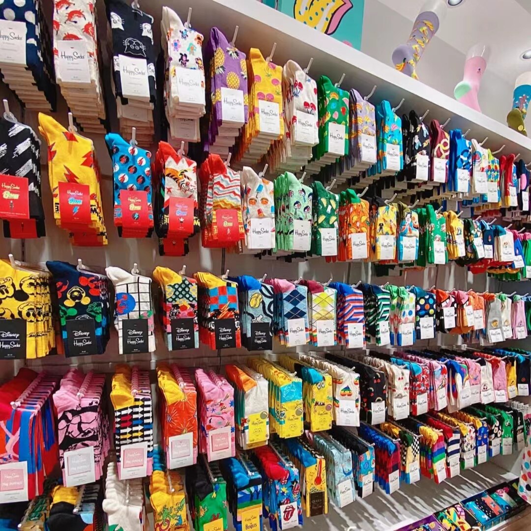 happysocks瑞典经典潮牌彩色艺术提花纯棉中筒袜甜美女袜子长筒