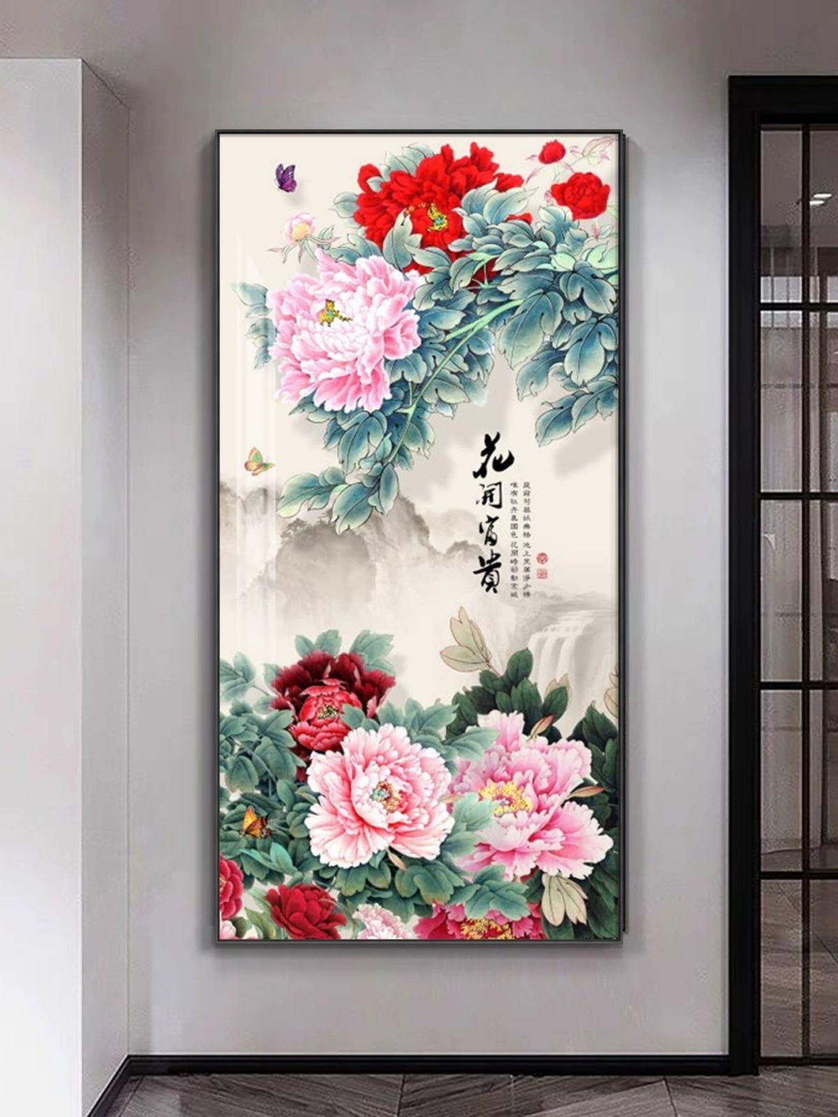 花开富贵牡丹花开玄关装饰画客厅沙发背景墙晶瓷挂画走廊过道壁画图片