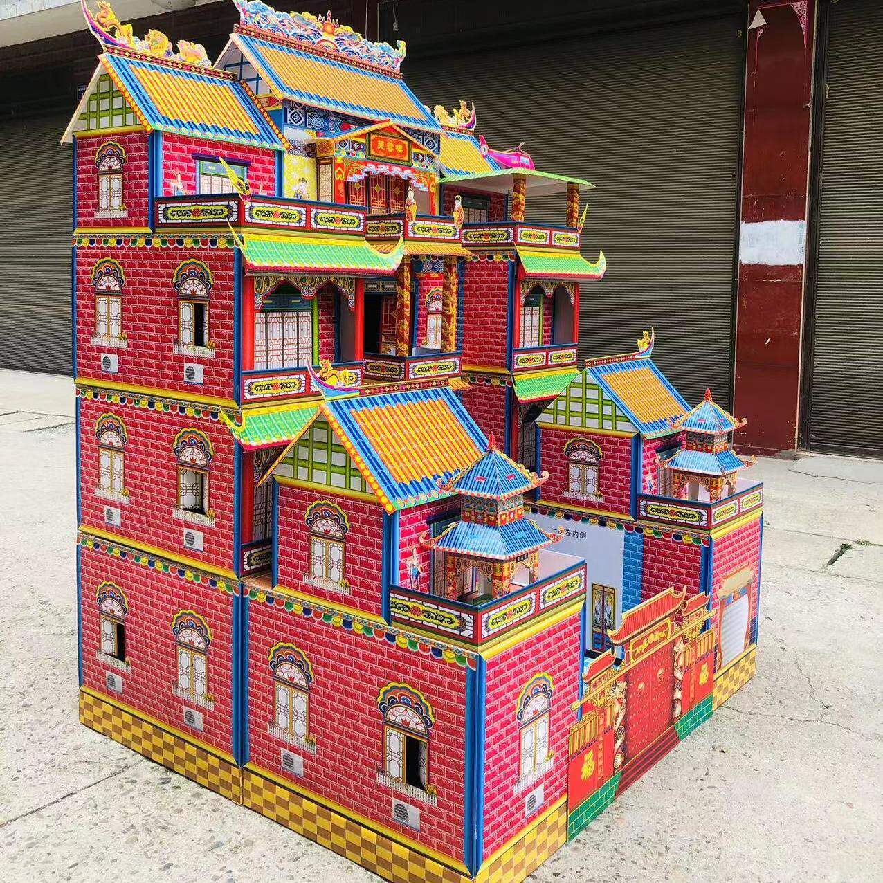 扎灵折叠瓦楞纸灵房冥房灵屋纸房子纸别墅纸扎纸活殡葬四合院