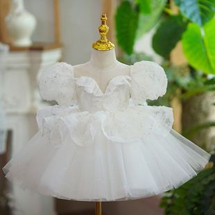 儿童礼服公主裙女童白色高端钢琴演出服主持人花童婚礼小女孩婚纱