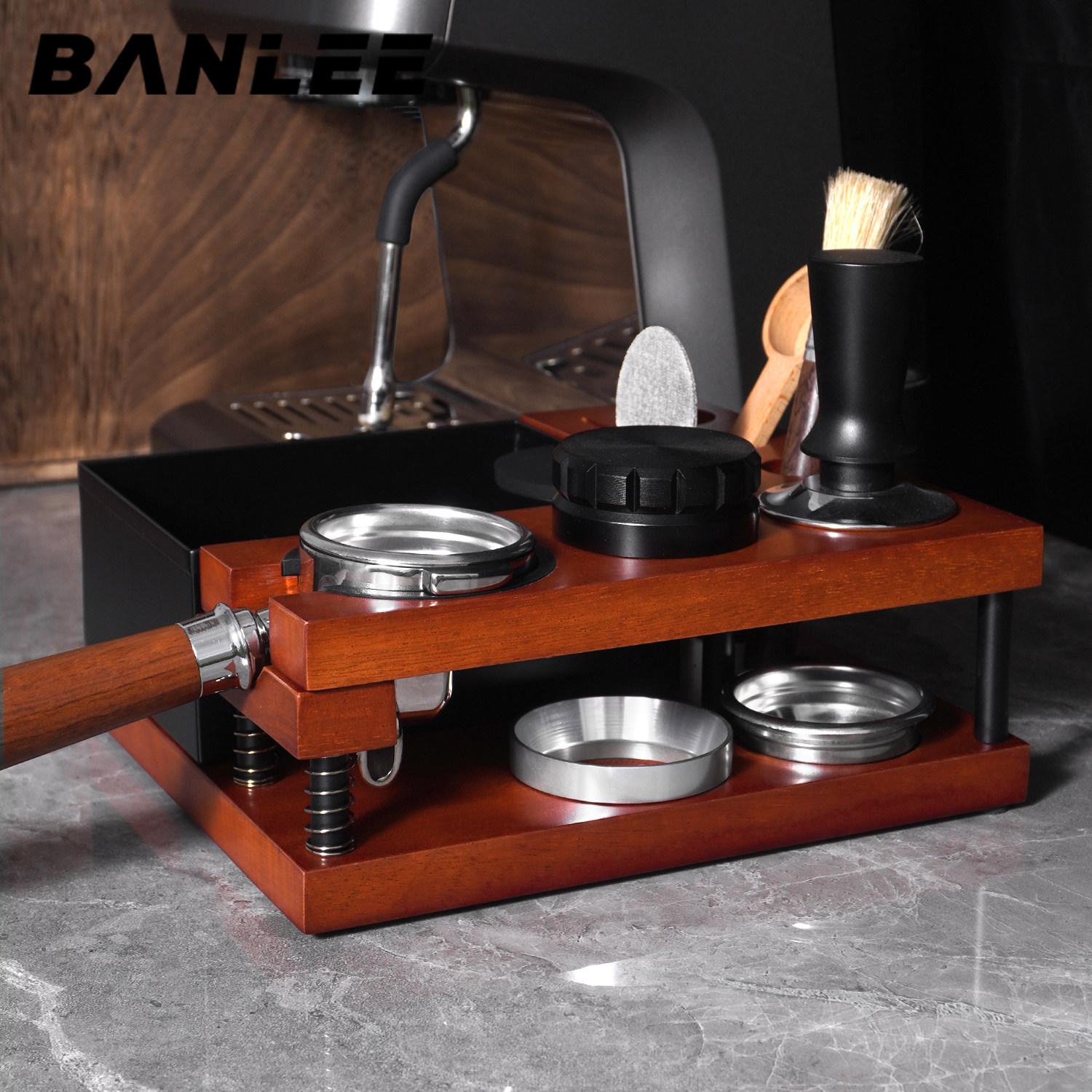 意式咖啡实木压粉座布粉器