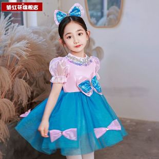 女童蓬蓬纱裙幼儿园表演服蝴蝶结可爱公主裙舞蹈 六一儿童演出服