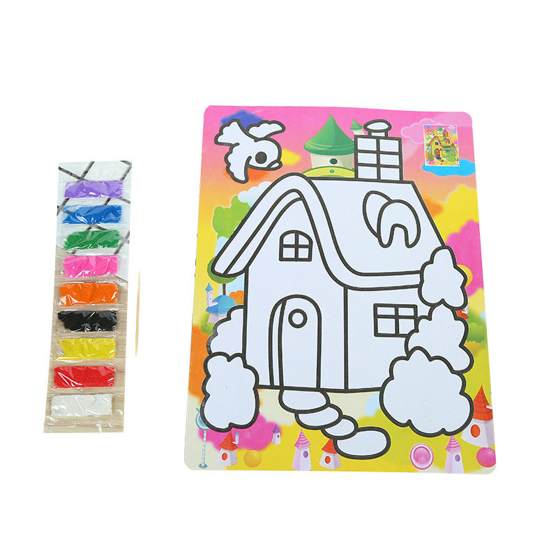 特大号儿童沙画彩色底diy手工制作沙画套装益智儿童砂画配9色彩沙