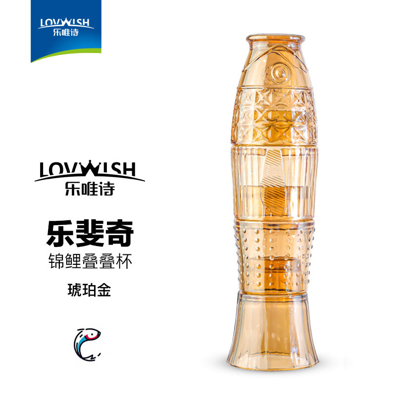 乐唯诗锦鲤杯四件套年年有鱼叠叠玻璃杯茶杯茶具套装家用水杯怎么看?