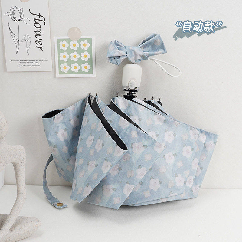 三折油画花朵全自动雨伞文艺清新折叠晴雨两用太阳伞黑胶防晒雨伞,居家日用,伞,淘宝优惠券,粉丝福利购,淘宝优惠卷