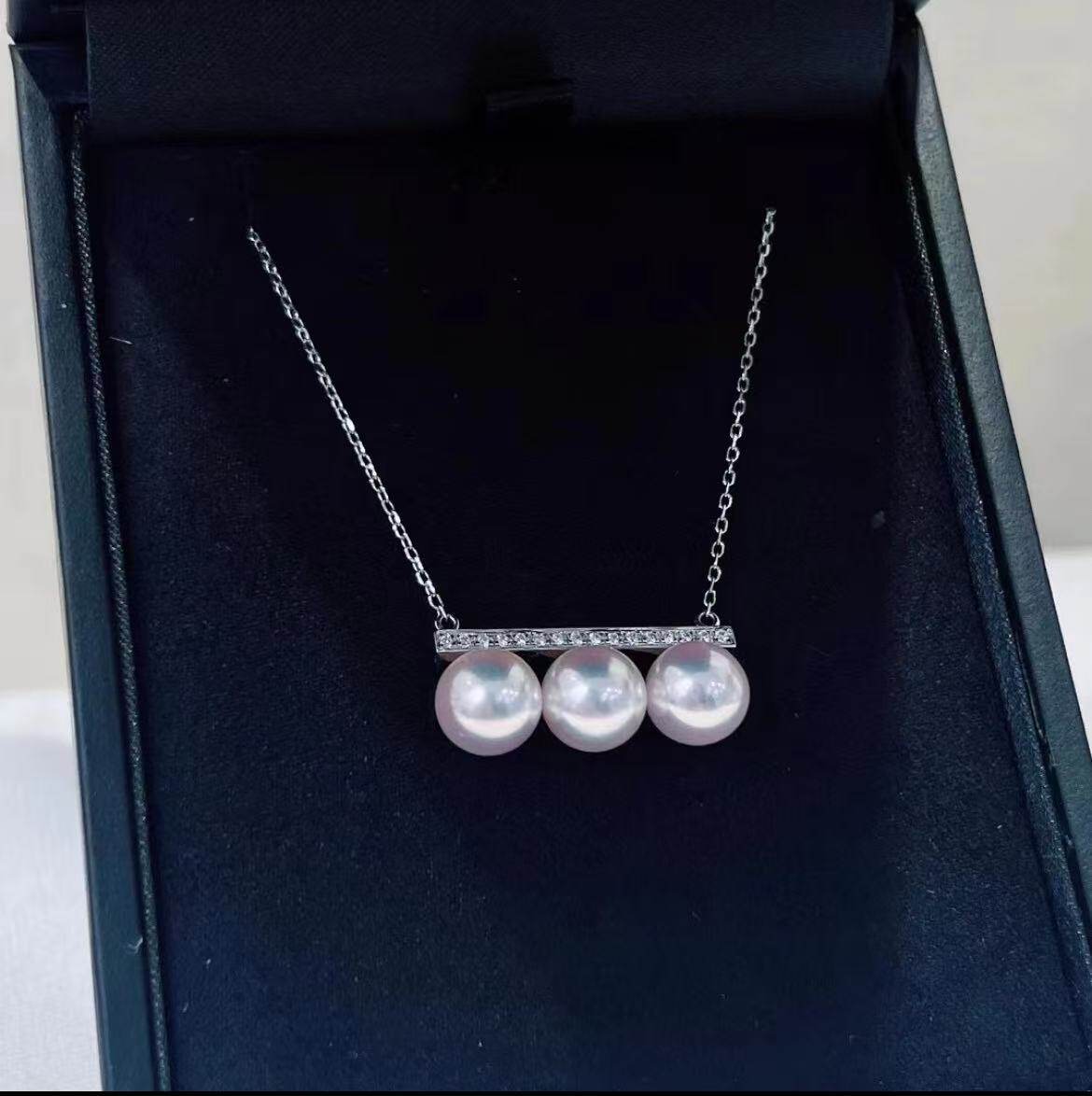 JIAYU PEARL/天然海水AKOYA经典百搭S925银akoya三珠平衡木套链