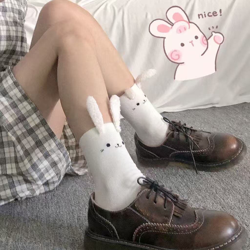 日系可爱兔耳朵中筒袜女软妹少女洛丽塔制服袜子搭配小皮鞋jk短袜