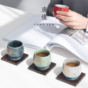 青瓷汝窑茶杯 唐俊官窑主人杯个人专用杯子品茗杯陶瓷功夫单杯套装