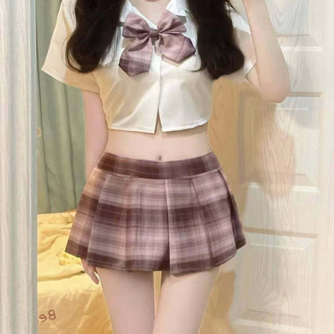 学院风性感睡裙蝴蝶结抹胸吊带短裙学生装清纯露背COS女制服套装
