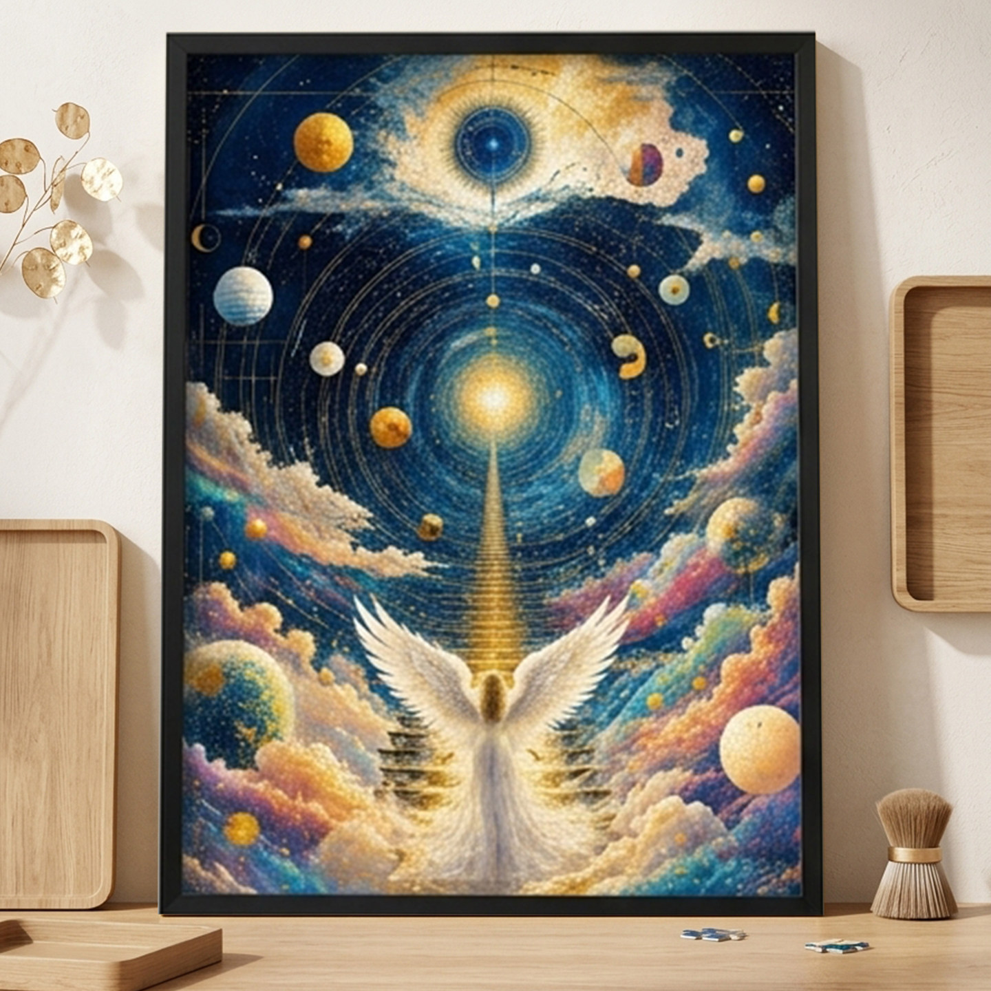 星阶谒天拼图1000片木质带相框蓝卡星空神秘感装饰挂画高难度玩具